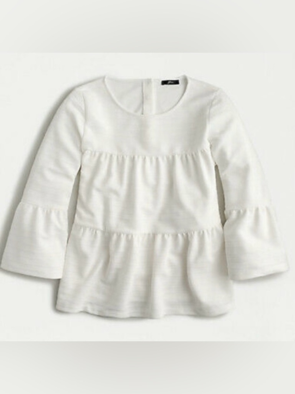 J. Crew White Ribbed Tiered Button Back Top